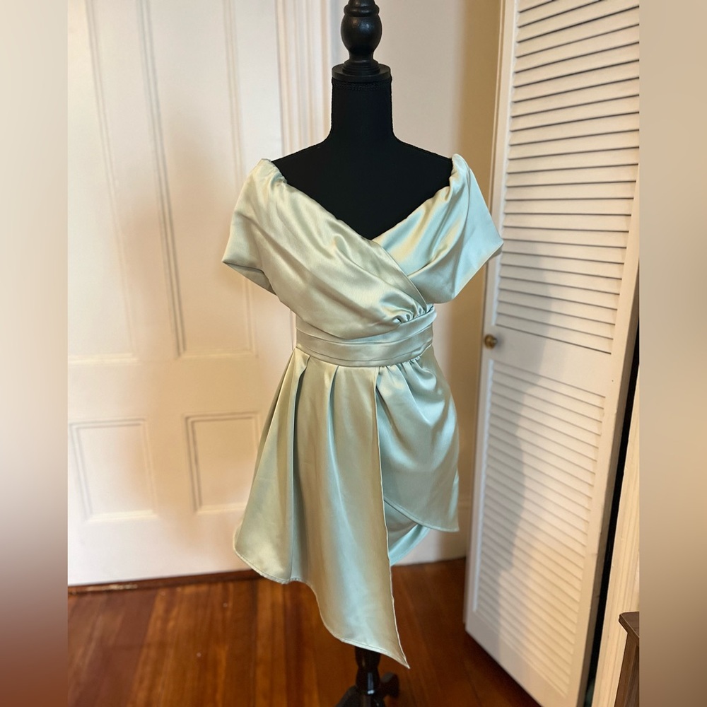 Sage green satin mini dress